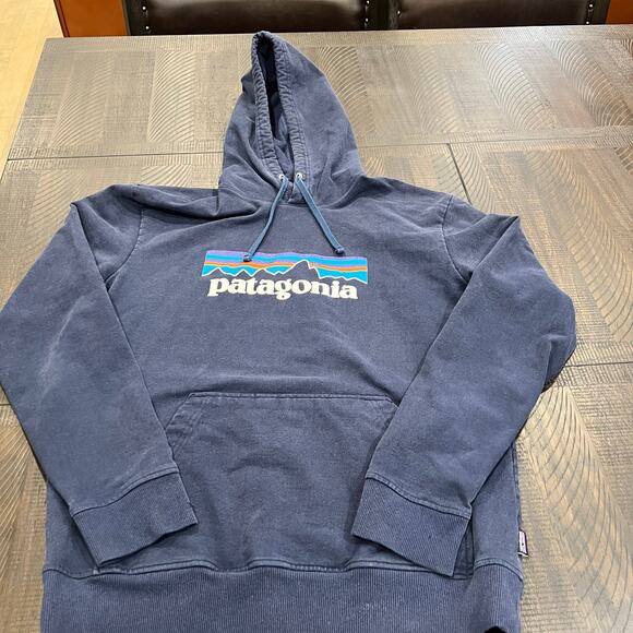 Patagonia navy pullover hoodie M men *flawed - Picture 1 of 7